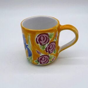 Ceramic Coffee Mug w Flowers Hand Painted Glazed Handcrafted in Hungary VTG